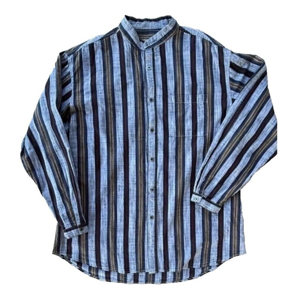 1800s Frontier-Style Scully Rangewear Striped Banded Collar Cotton Western Shirt